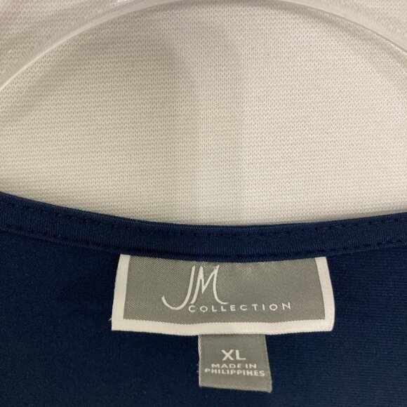 JM Collection size XL Navy Half Zip Rolled Tab Stretch Knit Blouse Office - Picture 2 of 9